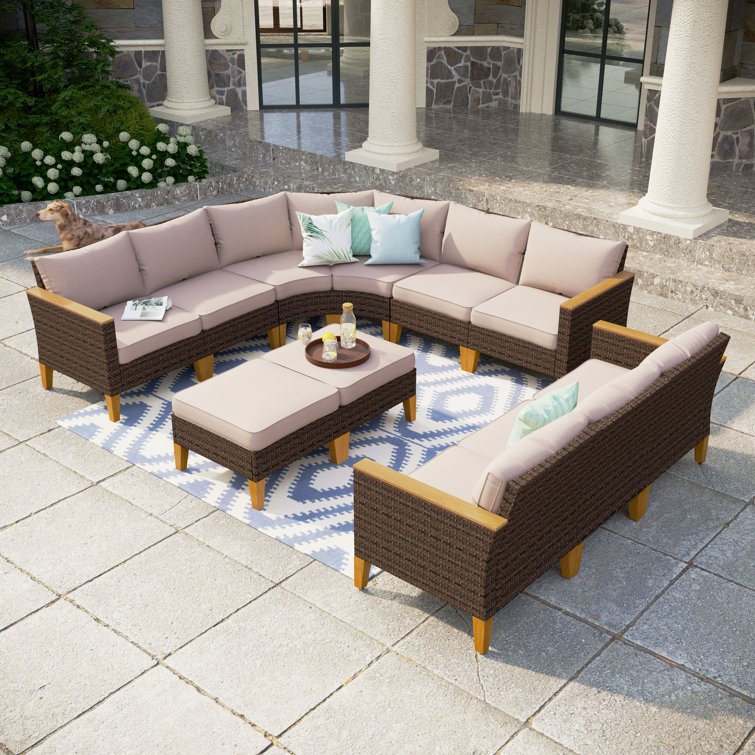 Blue Elephant Wicker 11 Person Garden Lounge Set with Cushions Reviews Wayfair